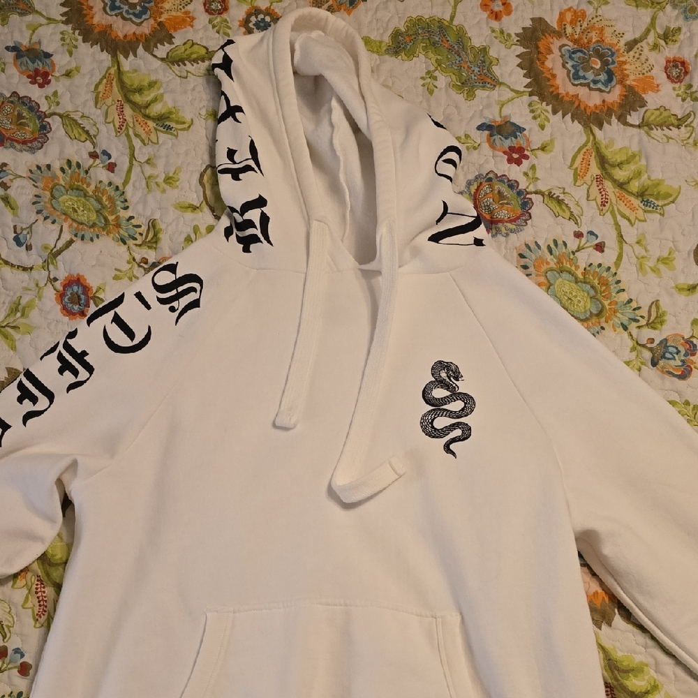 Taylor Swift White Hoodie with Black Lettering and Snake Design